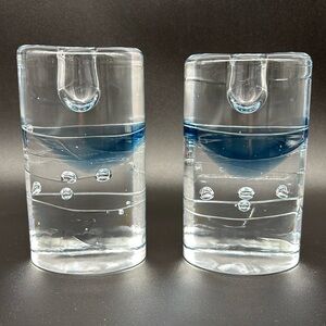 Vintage Set of 2 Iittala Arktia Art Glass Candle Holders